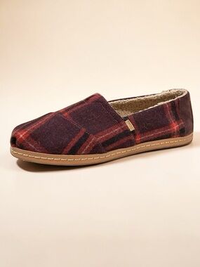 TOMS Alpargata Leather Wrap Barn Red Plaid Wool Slip On Lined Loafers Women’s 11